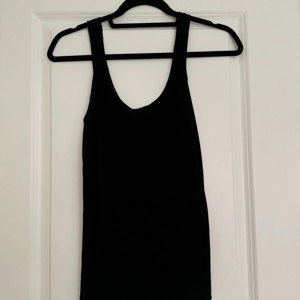 Zara women’s black thin knit scoop neck tank top shirt size small 4 6